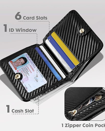 Toughergun Women’s Small Slim Leather Wallet with RFID Protection, Compact Bifold Mini Purse with Clear ID Window