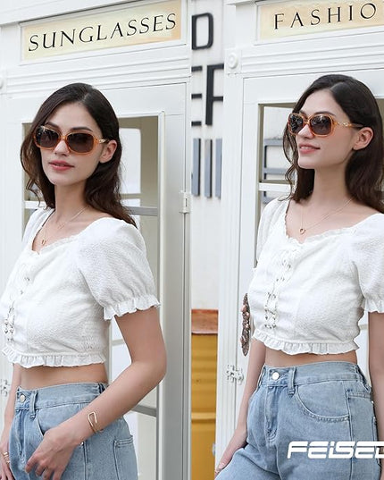 FEISEDY Vintage Square Polarized Sunglasses for Women UV400 Travel Driving Fashion Arcuate Sunglasses B2526