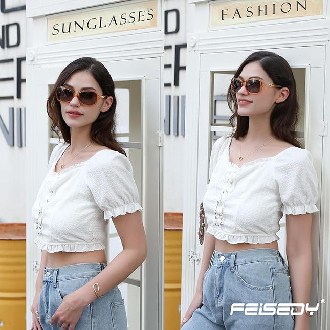 FEISEDY Vintage Square Polarized Sunglasses for Women UV400 Travel Driving Fashion Arcuate Sunglasses B2526