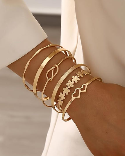 ÌF ME Gold Bangle Bracelets for Women, Indian Bangles Stackable Set, Multi Layer Textured 14K Gold Plated Chunky Bracelets Boho Jewelrys Set