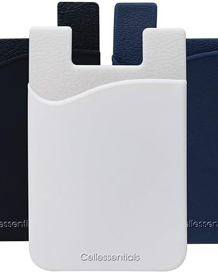 USA Merchant Redesigned Card Holder - Silicone Stick on Cell Phone Wallet with Pocket for Credit Card ID Business Card - iPhone Android & Smartphones Black, White, Navy