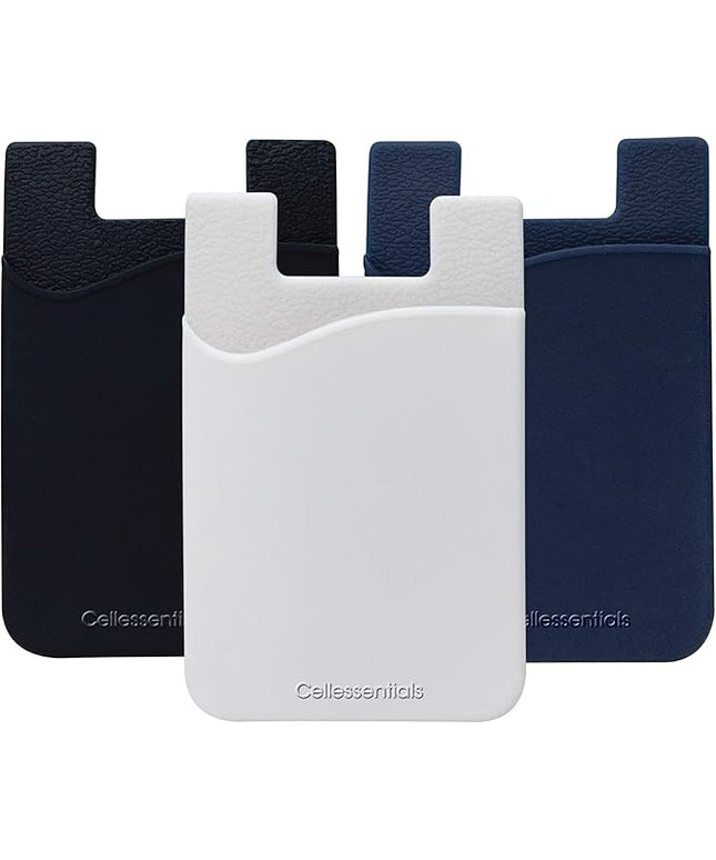 USA Merchant Redesigned Card Holder - Silicone Stick on Cell Phone Wallet with Pocket for Credit Card ID Business Card - iPhone Android & Smartphones Black, White, Navy