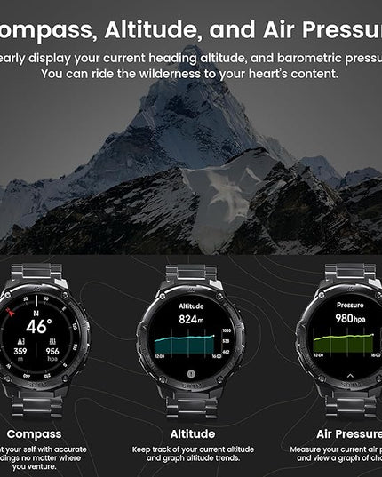 Smart Watches for Men GPS, Pressure,Altitude,Compass, 480mAh Extra-Large Battery, 50M Waterproof, Full Metal Body Rugged Smartwatch, Answer/Make Call,1.43" AMOLED Display (Black)