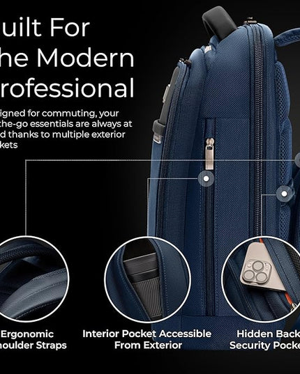Briggs & Riley Slim Backpack for Women & Men - Laptop Backpack, For Work & Travel, Carry On Size, Lightweight & Durable, Padded Straps, Fits up to 14" Laptop - @work Collection, Navy
