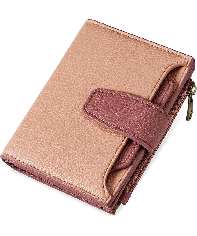 Airkit Small Wallet Women RFID Blocking Soft Leather Bifold Compact Card Holder Wallet for Women with Zipper Coin Pocket 4 ID Window