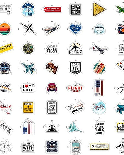 100Pcs Aviation Stickers and Decals Waterproof - Pilot Stickers for Laptop, Airplane Decals - Aviation Gifts for Pilots - Gift for Women & Men