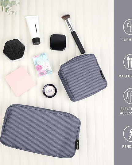MAGEFY Small Makeup Bag for Purse Mini Cosmetics Bag Corduroy Cute Cosmetic Pouch for Women with Slip-in Pockets