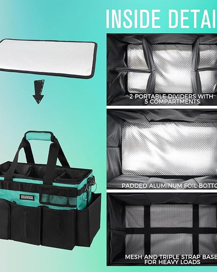 Wearable Cleaning Caddy Bag, Cleaning Caddy Supplies Organizer with Handle & Shoulder Straps for Housekeepers, Under Sink & Car Cleaning Tool Organizers with 4 Foldable Divider (Lake Blue)