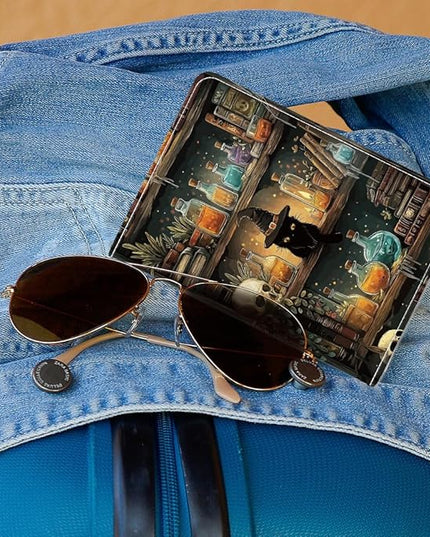 PU Leather Passport Holder Cover 5.9×4.3 Inch with Credit Card Slot and Boarding Pass Slot Combo Blocking Passport Holder Wallet Cover Case for Travel Boarding Essentials (Magical)