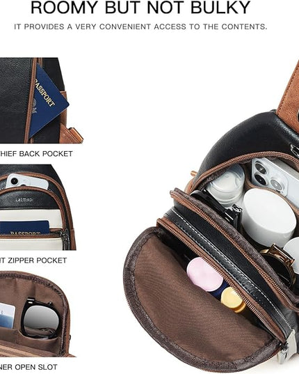 Sling Bag For Women Faux Leather Small Casual Daypack Backpack Fanny Pack Crossbody Chest Bags Purse