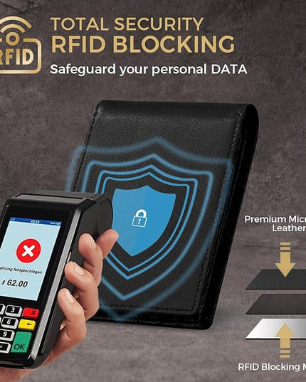 RUNBOX Wallet for Men Bifold RFID Blocking Wallets with 2 ID Window 14 Card Holders 1 cash pocket 1 Gift Box
