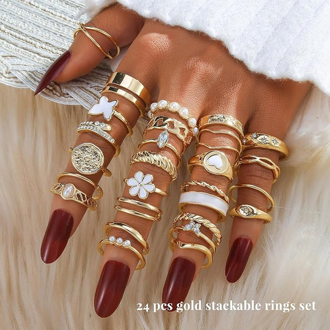 KISS WIFE Goldenen Silvery Black Kunckle Rings Set for Women, Dainty Simple Trendy Cute Stackable Finger Rings Pack, Perfect for Stacking Layering on Thumb and Knuckle, Mixed Size, Jewelry Gift