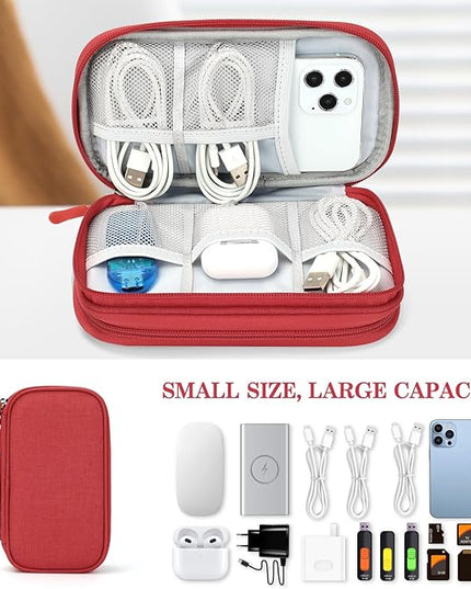 FYY Travel Cable Organizer Pouch Electronic Accessories Carry Case Portable Waterproof Double Layers All-in-One Storage Bag for Cord, Charger, Phone, Earphone Red