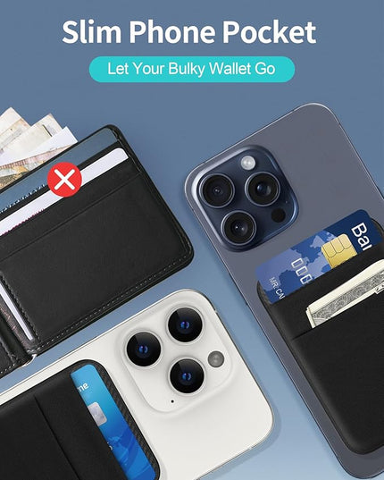 Senose Magnetic Wallet Compatible for Magsafe, Stretchy Magnet Phone Wallet Card Holder for Back of Phone Compatible for iPhone 16/15/14/13/12 Mini/Plus/Pro/Pro Max, (Black)