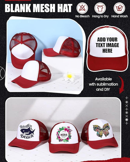 10 Pcs Sublimation Blank Trucker Hats Bulk Mesh Baseball Cap Polyester Mesh Trucker Hat for Men and Women