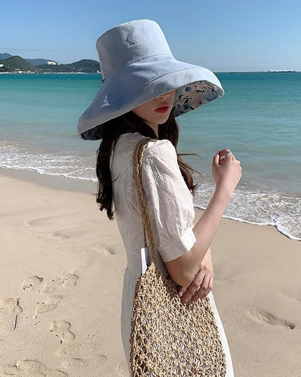 HUAMULAN Women Summer Sun Hat Wide Brim Wired Edge Floral Beach Bucket Hats Reversible Foldable Travel UV Protection Lady Hat