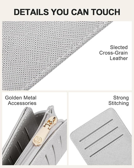 BOSTANTEN Slim Wallet Women RFID Blocking Card Holder Leather Bifold Wallet with Zipper Pocket Silver