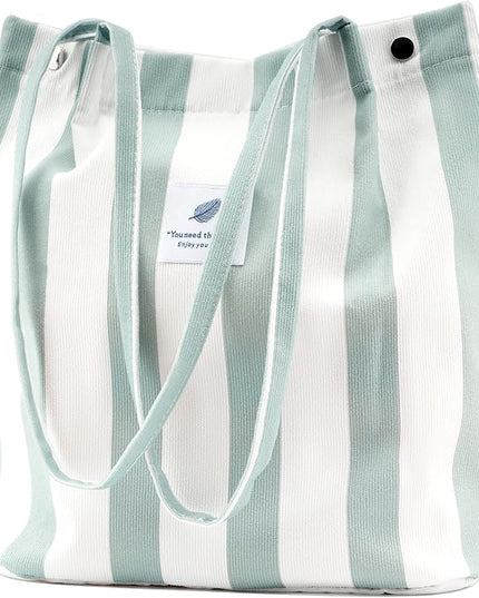 Corduroy Tote Bag Cute Tote Bags for Women Shoulder Bag with Inner Pocket for Work Beach Travel and Shopping Grocery