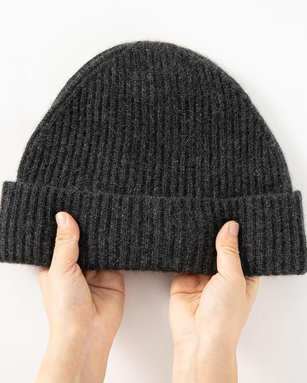 Villand 100% Cashmere Ribbed Cuffed Hat for Men, Ultra-Soft Men's Pure Cashmere Winter Ski Beanie