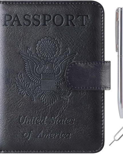 Passport Holder Cover Wallet Travel Essentials Leather Rfid Blocking Case Vacation Luggage Must Haves Travel Accessories for Men Women (120#Black)