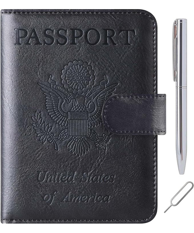 Passport Holder Cover Wallet Travel Essentials Leather Rfid Blocking Case Vacation Luggage Must Haves Travel Accessories for Men Women (120#Black)