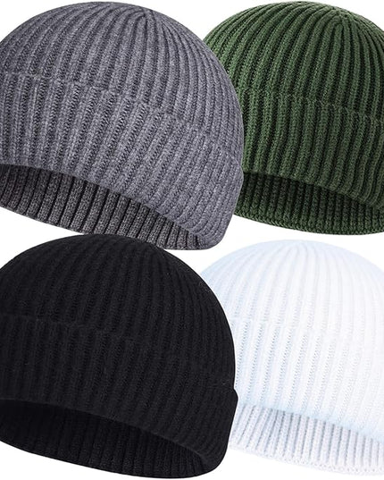 ROYBENS 4 Pack Wool Fisherman Beanies for Men, Knit Short Watch Cap Winter Warm Hats