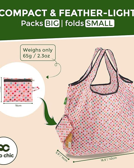 Large Foldable Reusable Polka Dot Shopping Bag by Eco Chic
