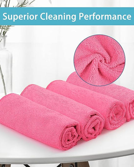 HOMEXCEL Pink Microfiber Cleaning Cloth, 8 Pack Cleaning Towels for Kitchen, Lint Free, Scratch-Free, Highly Absorbent, and Reusable Cleaning Rags for House, Window and Glass, Cars, 11.5 X11.5 inch