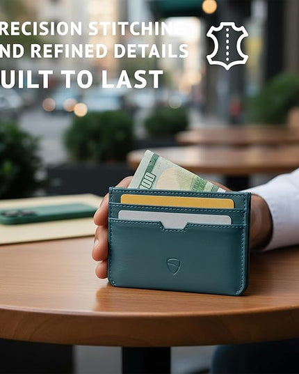 Vaultskin MOORGATE Slim Card Holder - Minimalist Leather Wallet, RFID Blocking Sleeve, Fits Front Pocket, for Men and Women