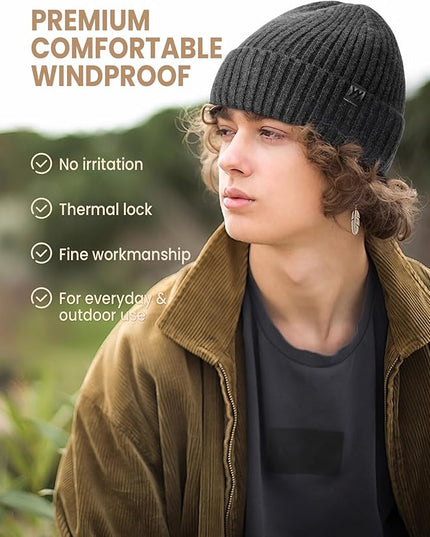 Winter Beanie Hat for Men & Women, Fleece Lined Thermal Knit Hat Ski Beanie Skull Cap Cuffed Cap for Cold Weather