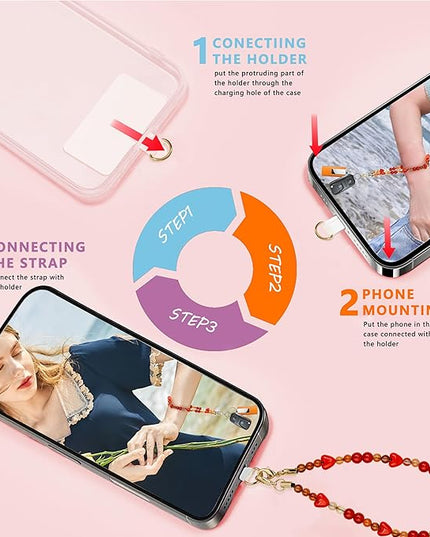 Marble Beaded Phone Wrist Strap,Detachable Phone Bracelet Strap with Tether Tab,Hands-Free Wristlet Strap (Sweet Cherries)