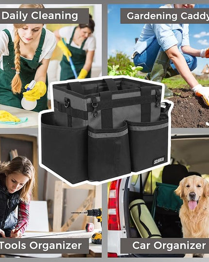 Compact Wearable Cleaning Caddy, Small Cleaning Caddy Supplies Organizer with Handle & Shoulder Straps for Housekeepers, Under Sink & Car Cleaning Tool Organizers Bag (DarkGrey)