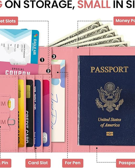 Passport Holder for Travel Essentials, RFID Blocking Leather Cover Wallet with Magnetic Closure, Aesthetic & Cute Passport Book Case for Women and Men - Sunrise (Upgraded with Money Pocket)