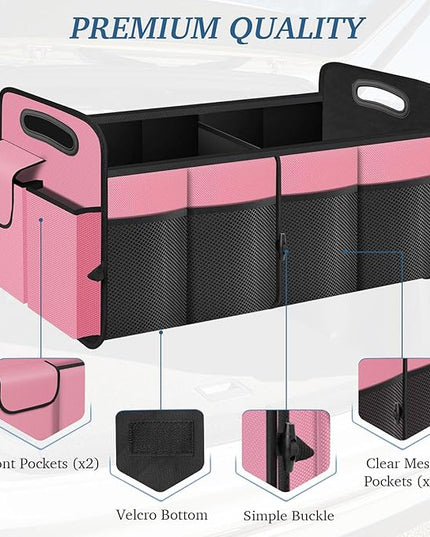 Trunk Organizer, Collapsible Waterproof Multi-Compartment Trunk Organizer for SUVs & Sedans, Car Storage with Reinforced Handles, Car Accessories for Women and Men, 52L