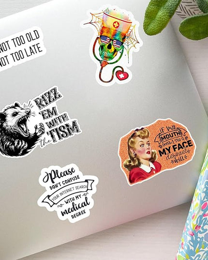 3 Pack Rizz ’Em with The Tism Sticker 2" – Funny Angry Possum Meme Decal – Dark Humor Opossum Sarcastic ADHD Autism Humor Waterproof Vinyl for Laptop Water Bottle Car Gift