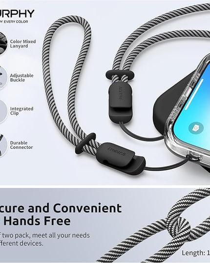 SURPHY 2 Pack Phone Lanyard for Cellphone Case, Phone Wrist Strap for Case, Cellphone Strap with 2-Color Braided, Charm Wrist Lanyard for Women, Cellphone Wrist Lanyard for Women, Black & Black