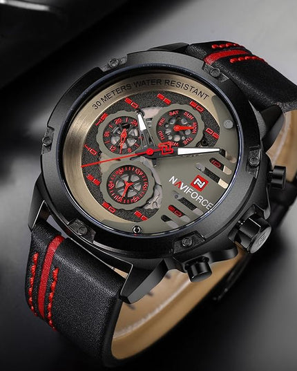 NAVIFORCE Sport Military Watches for Men Waterproof Watch Analog Quartz Leather Band Date Calendar Clock Wristwatch