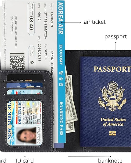 Passport Holder for Travel Essentials,RFID Blocking Passport Cover Wallet Card Case for Women and Men (Black)