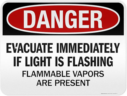 Danger Evacuate Immediately If Light is Flashing Flammable Vapors are Present Sign, 18x24 Inches, 3M EGP Reflective .080 Aluminum, Fade Resistant, Made in USA by My Sign Center