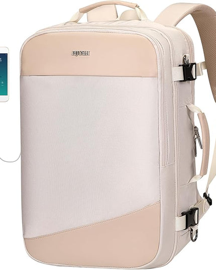 PIJUSHI Travel Backpack for Women Carry on Suitcase Backpack Flight Approved Personal Item Bag Fits 16 Inch Laptop(PE035 Beige)