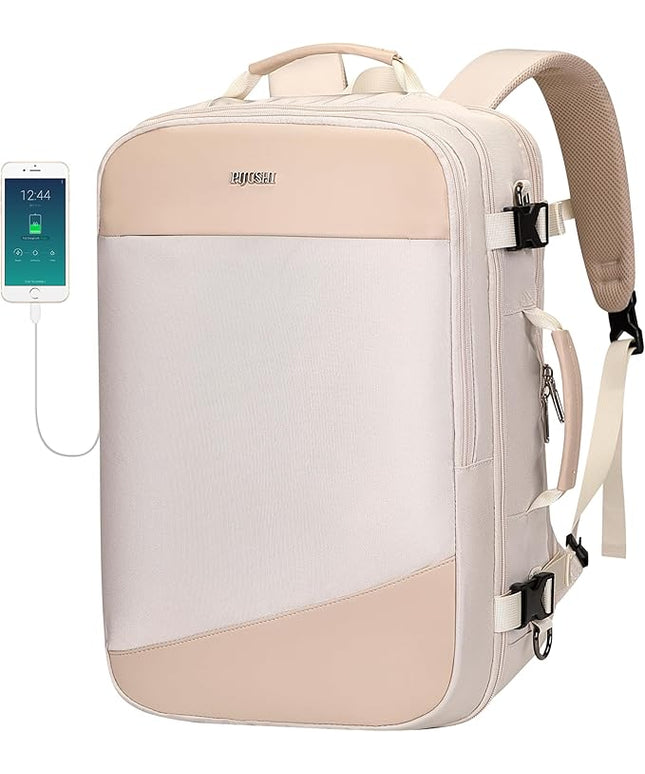 PIJUSHI Travel Backpack for Women Carry on Suitcase Backpack Flight Approved Personal Item Bag Fits 16 Inch Laptop(PE035 Beige)