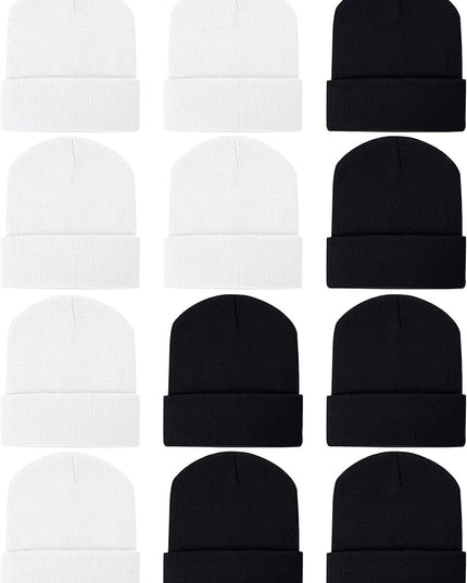 Zhanmai 12 Pack Small Winter Beanie Hats Bulk Warm Knitted Cuffed Skull Cap for Men Women