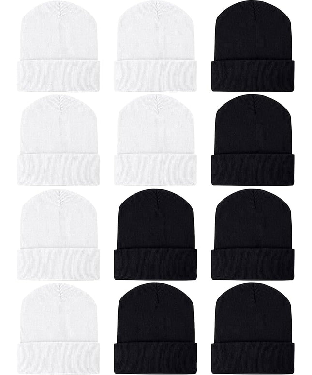 Zhanmai 12 Pack Small Winter Beanie Hats Bulk Warm Knitted Cuffed Skull Cap for Men Women