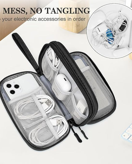 FYY Travel Cable Organizer Pouch Electronic Accessories Carry Case Portable Waterproof Double Layers All-in-One Storage Bag for Cord, Charger, Phone, Earphone Black