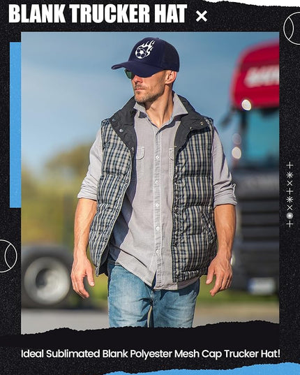 10 Pcs Sublimation Blank Trucker Hats Bulk Mesh Baseball Cap Polyester Mesh Trucker Hat for Men and Women