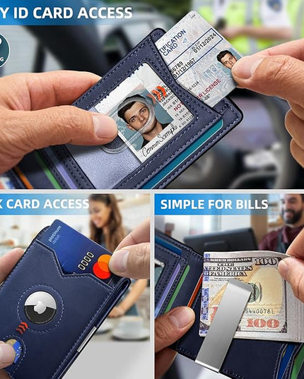 miyozi Airtag Wallet for Men,with Money Clip 11 Cards Slim Front Pocket Leather RFID Blocking Wallet with Gift Box