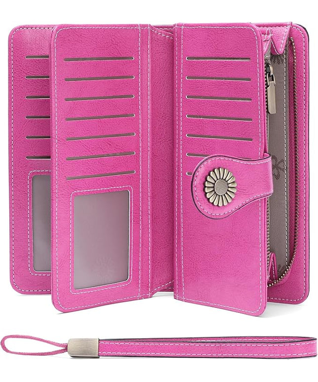 SENDEFN Wallets for Women Leather Credit Card Holder with RFID Blocking Large Capacity Wristlet | with RFID Blocking, Large Capacity, Wristlet, with RFID Blocking, Large Capacity, Wristlet