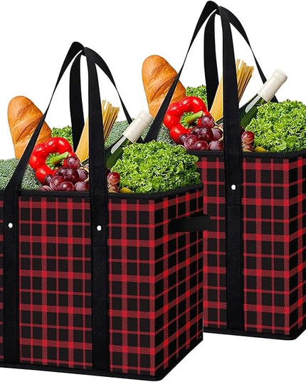 WISELIFE Reusable Grocery Bags 2 Pack,Large Grocery Tote Bag Water Resistant Shopping Bags Foldable Grocery Bag for Clothes,Shoes and Picnic,Red
