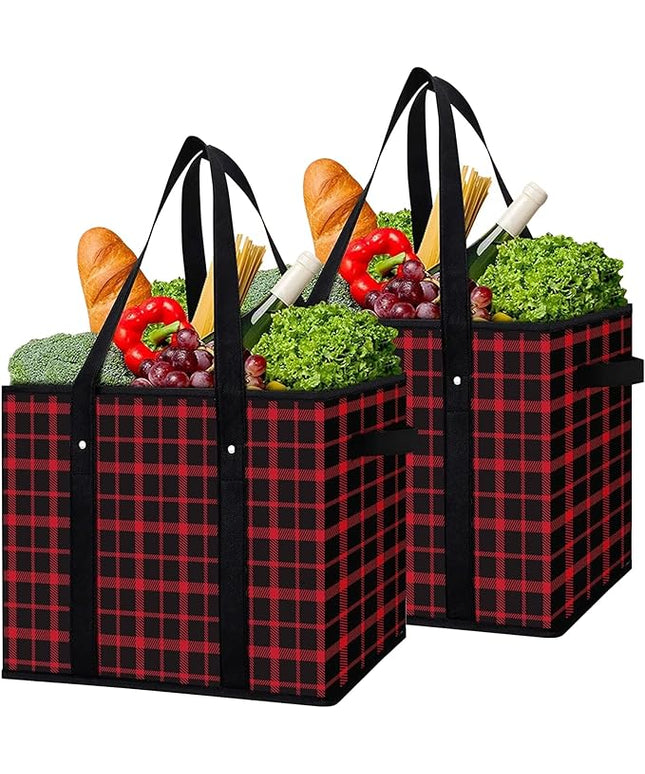 WISELIFE Reusable Grocery Bags 2 Pack,Large Grocery Tote Bag Water Resistant Shopping Bags Foldable Grocery Bag for Clothes,Shoes and Picnic,Red