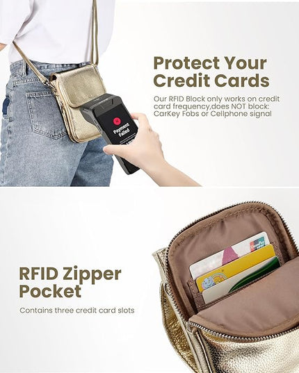 befen Genuine Leather Small Crossbody Bags for Women, Cell Phone Cross body Purse Bag with RFID Blocking Card Slots